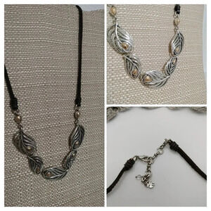 18" Lucky Brand Black Rope Chain Silver and Gold Tone pendant